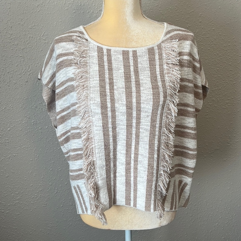 NWOT Lou & Grey Terry Top Boxy Fringe Stripe Beige Top Size M